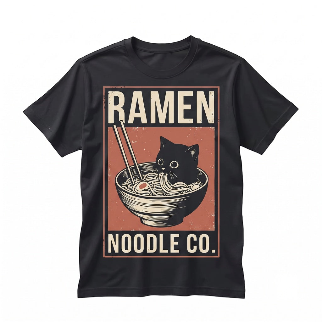 Vintage Black Cat Ramen Noodles Graphic Japanese Foodie Meme Funny Kitty Gift Unisex TShirt