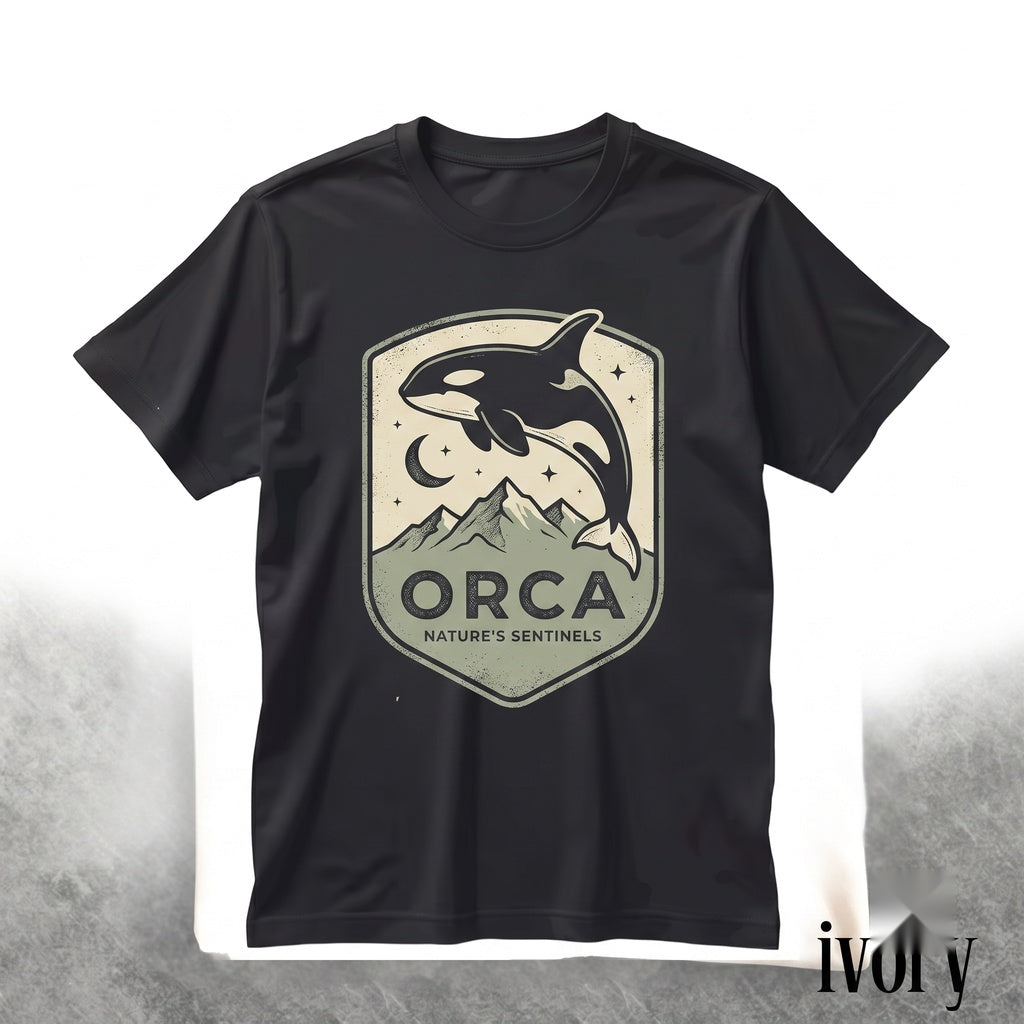 Vintage Orca Moonlit Ocean Graphic Retro Coastal Marine Nature Apparel Unisex TShirt