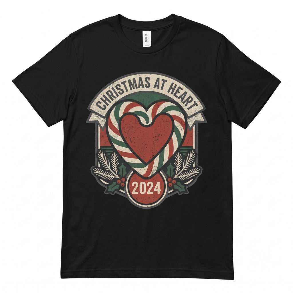 Candy Cane Heart Christmas Holiday Elf Graphic Unisex TShirt