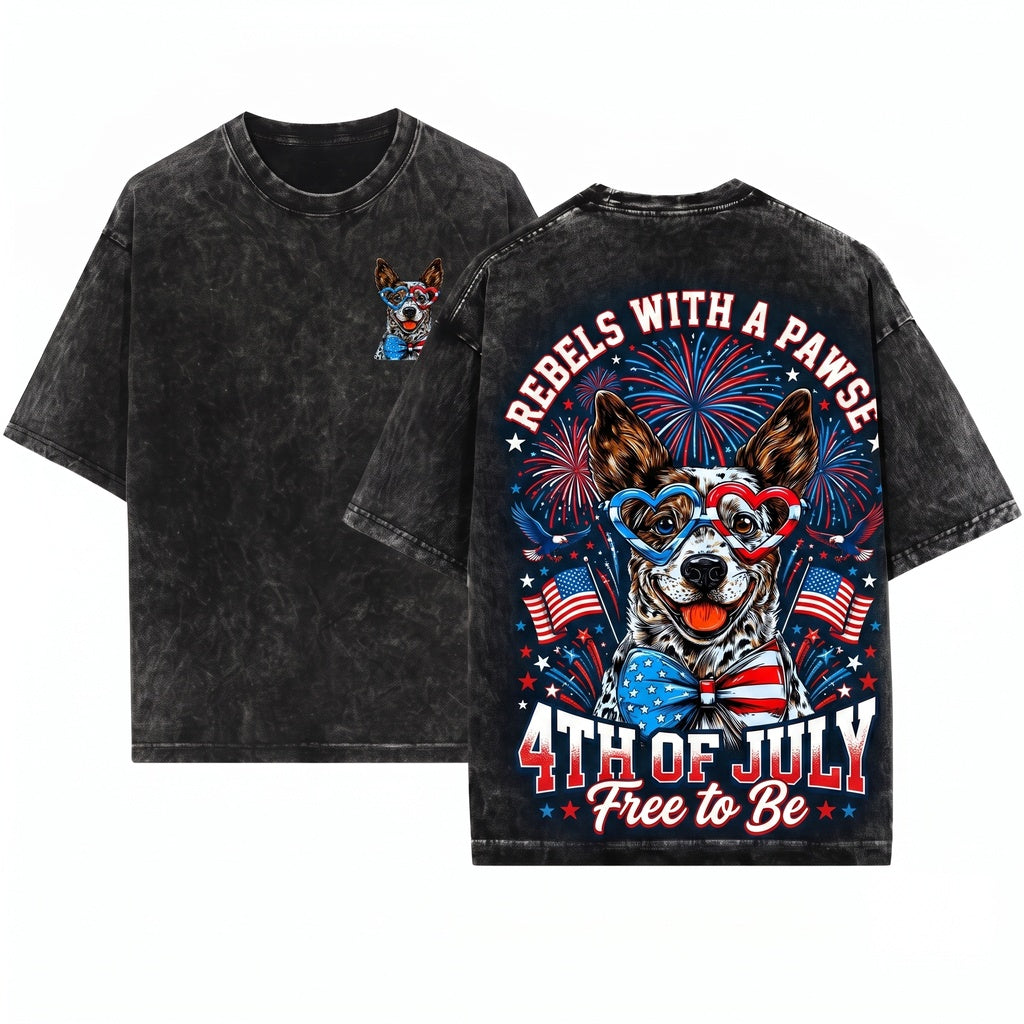 Australian Cattle Dog USA Patriotic 4th Of July America Pet Lover Soft Style Unisex Wash T-Shirt