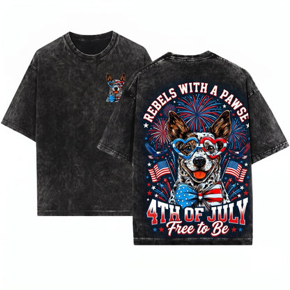 Australian Cattle Dog USA Patriotic 4th Of July America Pet Lover Soft Style Unisex Wash T-Shirt