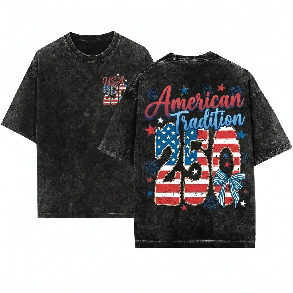 Red White 250 Patriotic USA Flag America Vintage Heritage Fourth July Celebration Unisex Wash T-Shirt