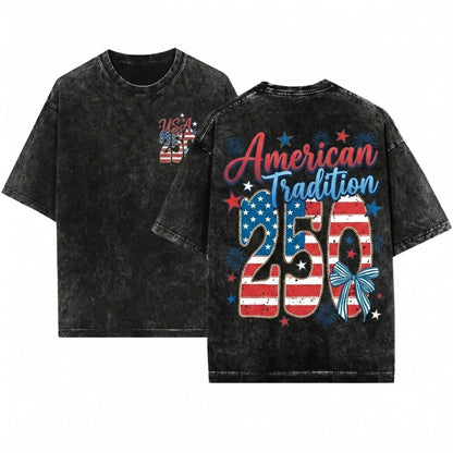 Red White 250 Patriotic USA Flag America Vintage Heritage Fourth July Celebration Unisex Wash T-Shirt