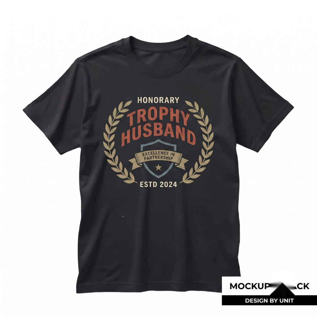 Funny Trophy Husband Est Year Anniversary Gift for Spouse Graphic Cotton Unisex TShirt