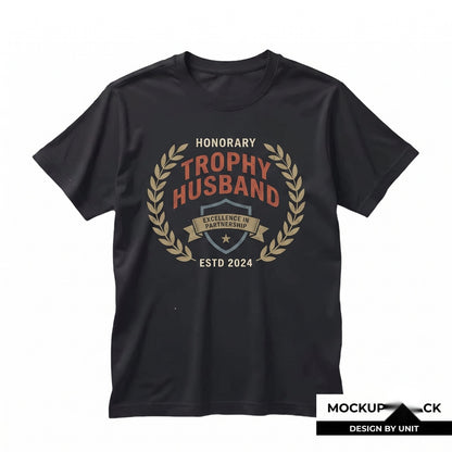 Funny Trophy Husband Est Year Anniversary Gift for Spouse Graphic Cotton Unisex TShirt