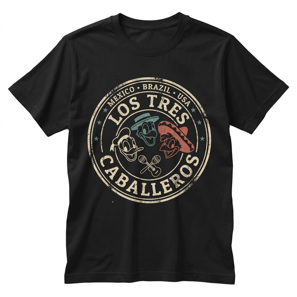 Vintage Three Caballeros Mexico Pavilion Retro Theme Park Vacation Matching Fiesta Parrot Rooster Unisex TShirt