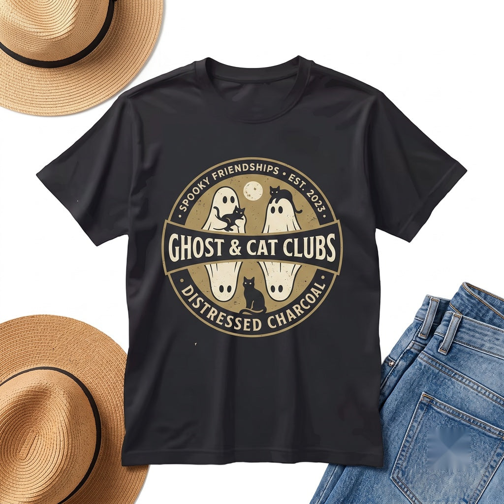 Adorable Ghost Cats Halloween Witch Skeleton Trick or Treat Graphic Unisex TShirt