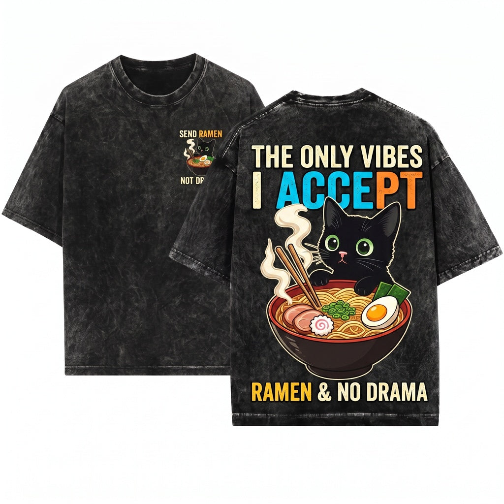Kawaii Cute Anime Japanese Noodle Ramen Cat Gift Unisex Wash T-Shirt
