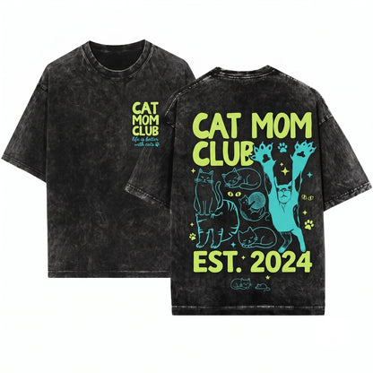 Funny Feral Cat Mom Mama Lover New Gift Unisex Wash T-Shirt