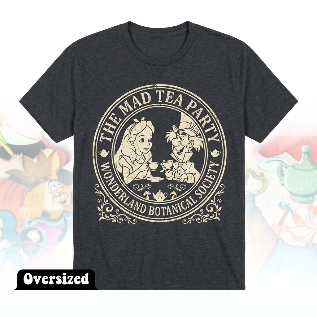 Oversized Retro Alice in Wonderland Cheshire Cat Graphic Vintage Princess Family Matching Unisex TShirt