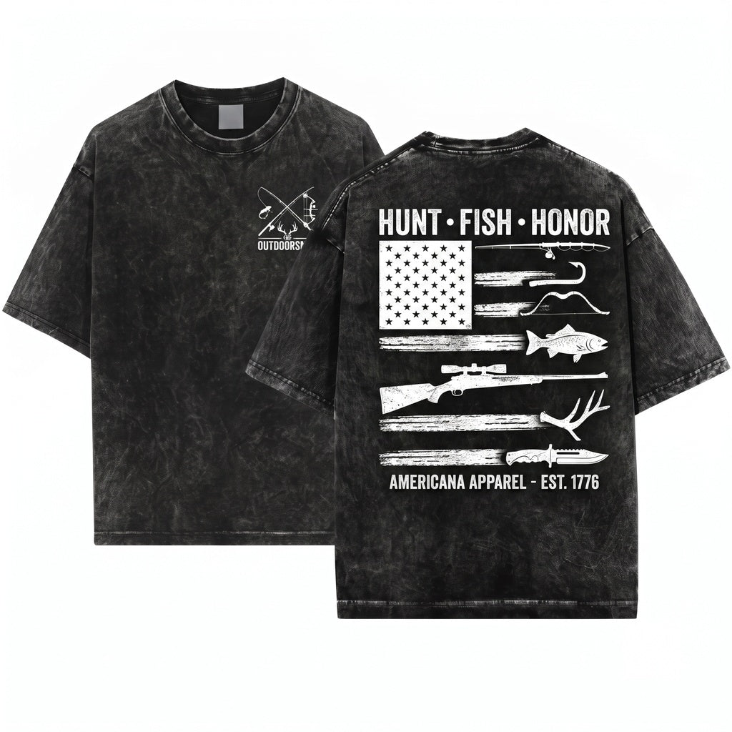 American Flag USA Outdoor Hunting Fishing Hunter Fisher Lover Gift Unisex Wash T-Shirt