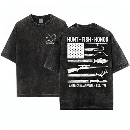 American Flag USA Outdoor Hunting Fishing Hunter Fisher Lover Gift Unisex Wash T-Shirt