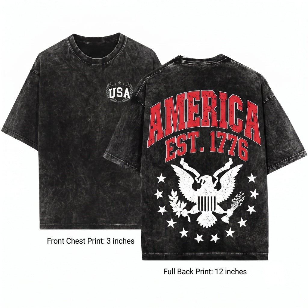 America 1776 Varsity Patriotic July Fourth Unisex Wash T-Shirt