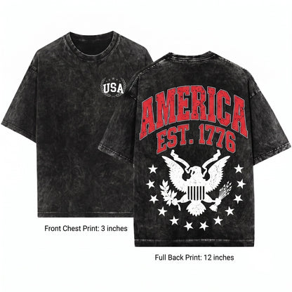 America 1776 Varsity Patriotic July Fourth Unisex Wash T-Shirt