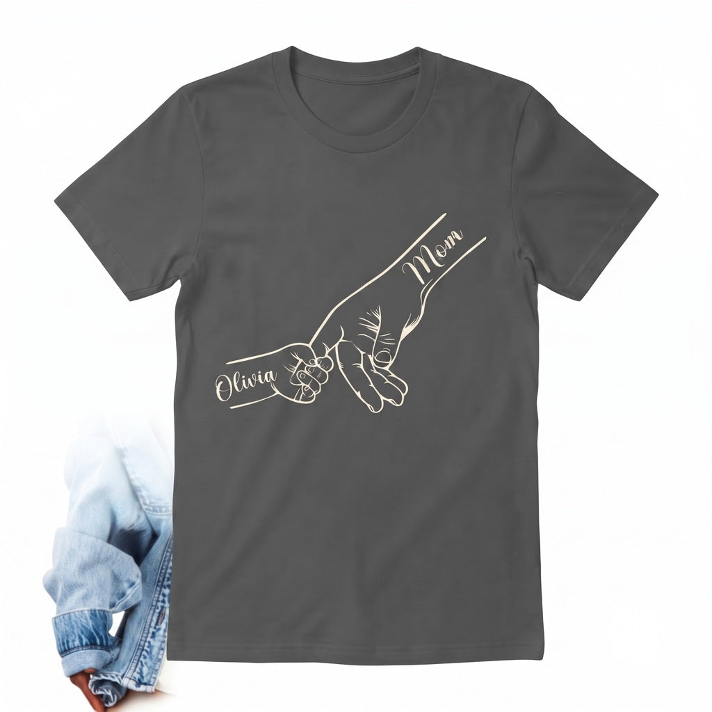 Personalized Mothers Day Gift Custom Children Names Family Holding Hands Unisex TShirt