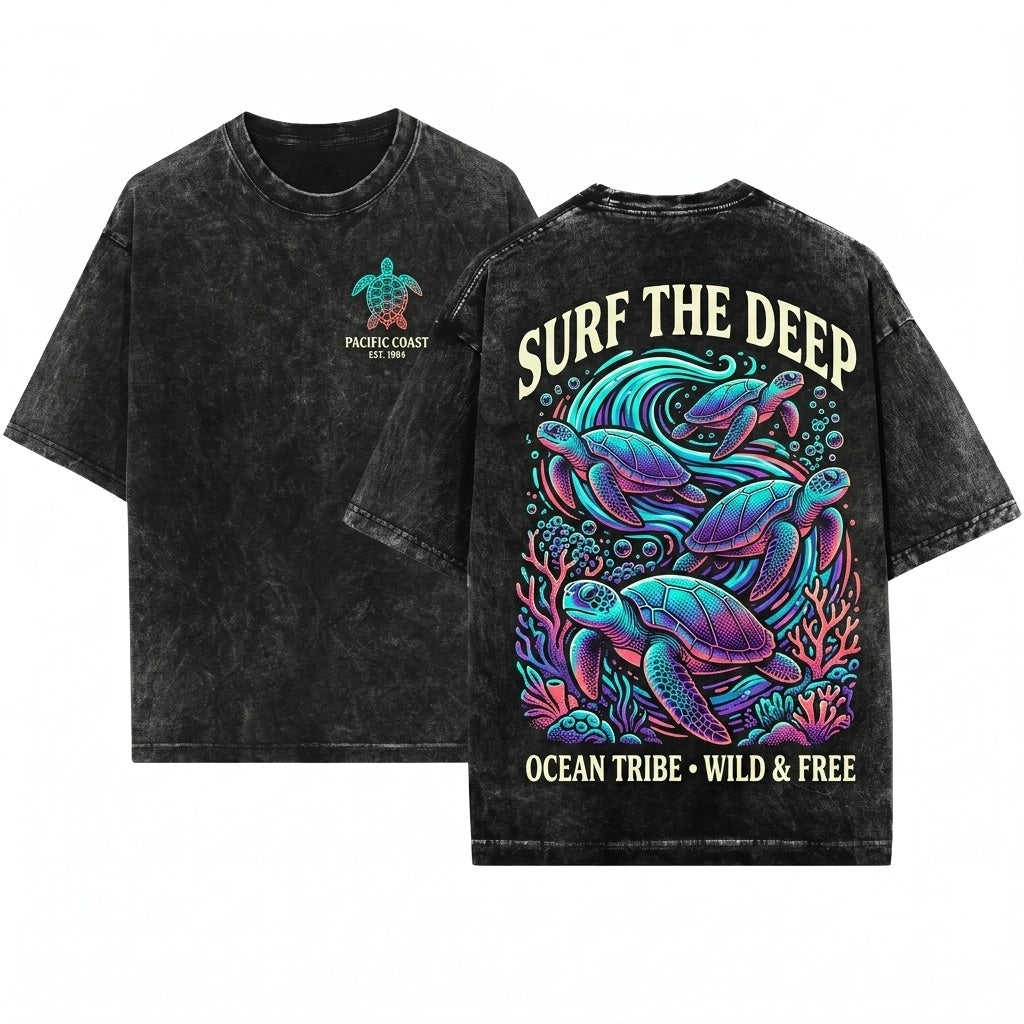 Turtle 90s Vintage Style Retro Y2k Ocean Sealife Fish Sea Lovers Unisex Wash T-Shirt