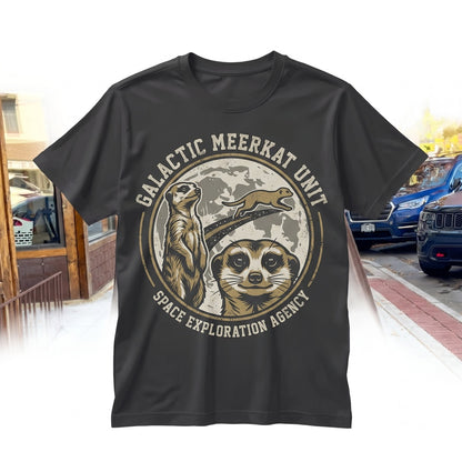 Three Meerkat Moon Funny Galaxy Sweatshirt Cozy Animal Lover Gift Unique Astronomy Celestial Graphic Unisex TShirt