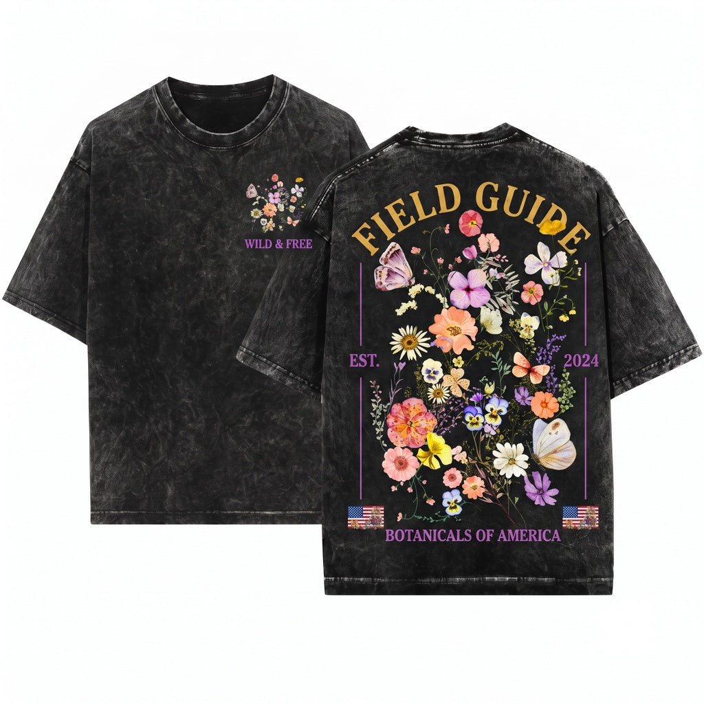 Graphic Tank Top Butterfly Pressed Flowers Soft Cotton Casual Wear Unisex Wash T-Shirt