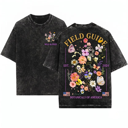 Graphic Tank Top Butterfly Pressed Flowers Soft Cotton Casual Wear Unisex Wash T-Shirt