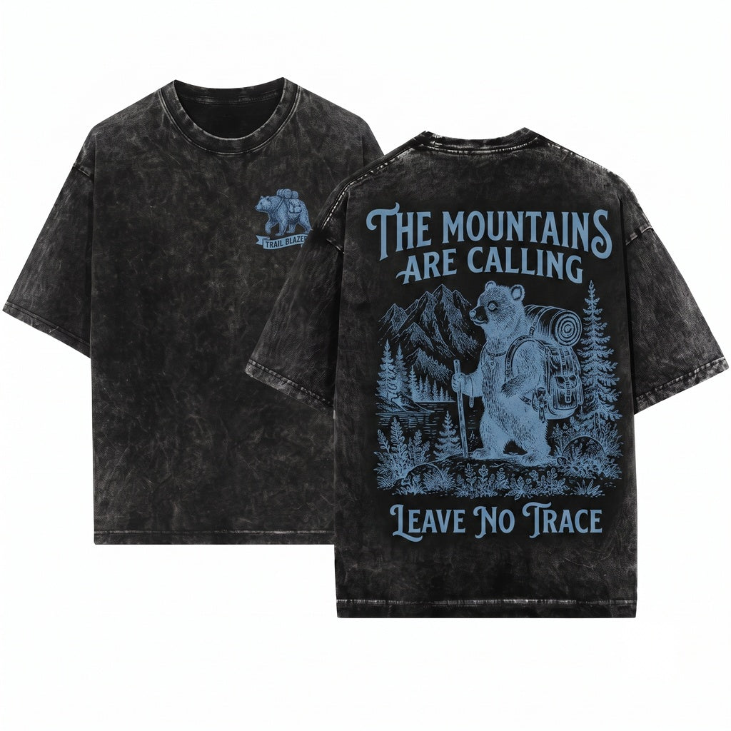 Vintage Hiking Bear Graphic Woodland Adventure Camping Nature Lover Outdoor Wildlife Gift Unisex Wash T-Shirt