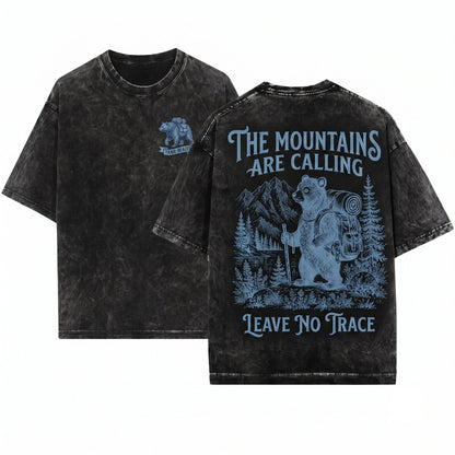 Vintage Hiking Bear Graphic Woodland Adventure Camping Nature Lover Outdoor Wildlife Gift Unisex Wash T-Shirt