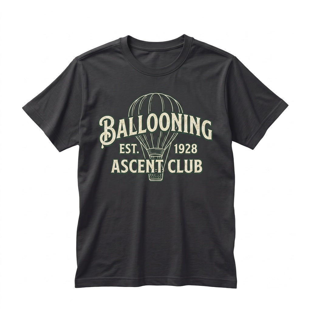 Hot Air Balloon Adventure Explorer Retro Mountain River Scene Cotton Blend Distressed Print S-XXL Unisex TShirt