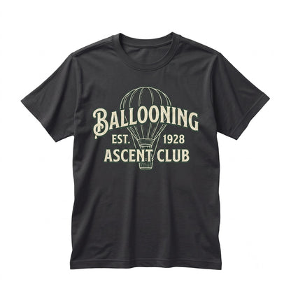 Hot Air Balloon Adventure Explorer Retro Mountain River Scene Cotton Blend Distressed Print S-XXL Unisex TShirt