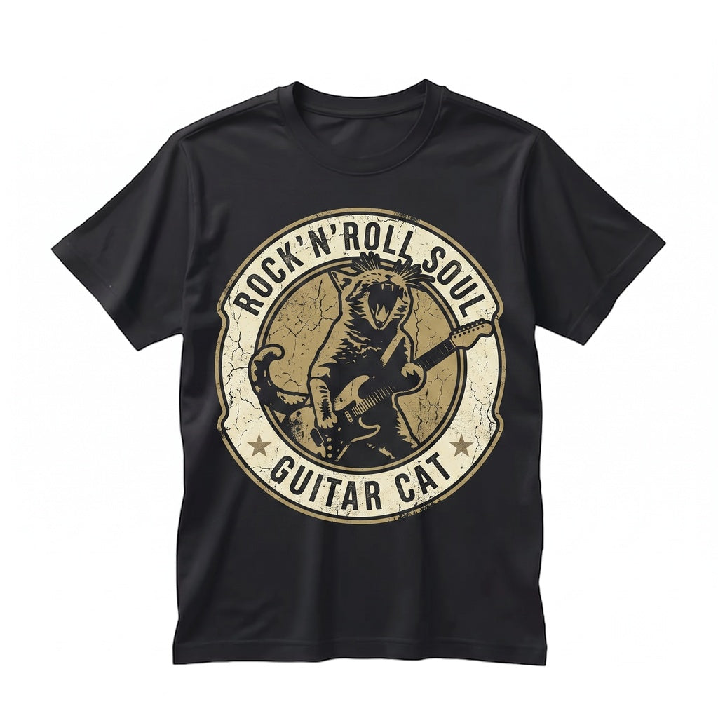 Vintage Cat Playing Guitar Rock N Roll Musician Pet Dad Mom Graphic Gift Unisex TShirt