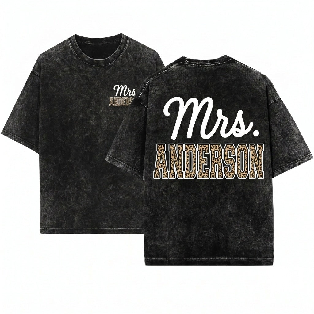 Personalized Leopard Varsity Teacher Name Mrs Ms Back To School Gift Unisex Wash T-Shirt