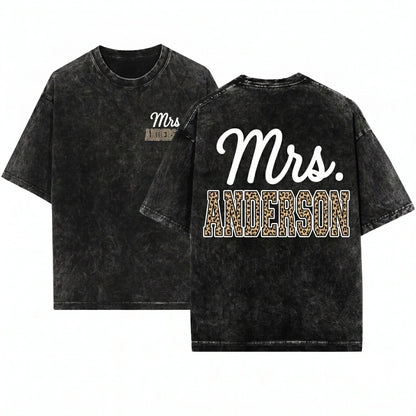 Personalized Leopard Varsity Teacher Name Mrs Ms Back To School Gift Unisex Wash T-Shirt