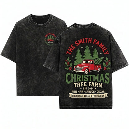 Personalized Family Matching Christmas Tree Farm Holiday Group Unisex Wash T-Shirt