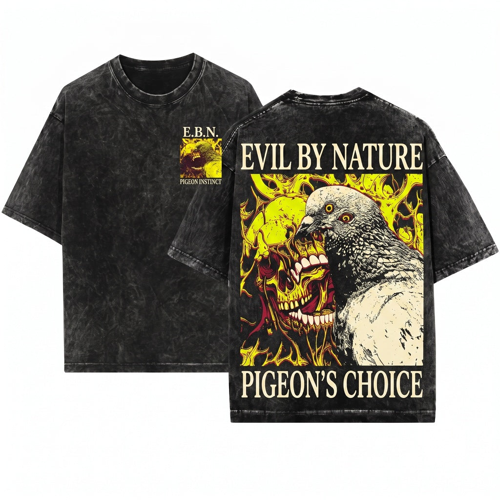 Evil By Choice Funny Japanese Pigeon Graphic Meme Bird Aesthetic Unisex Wash T-Shirt