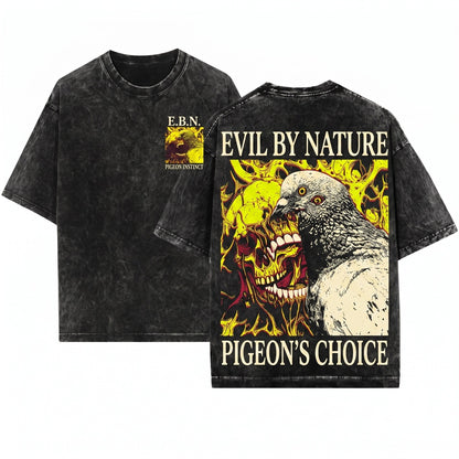 Evil By Choice Funny Japanese Pigeon Graphic Meme Bird Aesthetic Unisex Wash T-Shirt