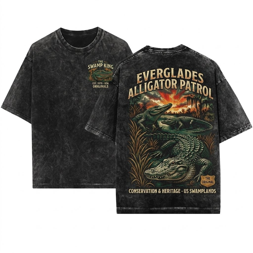 Vintage Alligator Graphic Everglades Crocodile Reptile Outdoor Gift Unisex Wash T-Shirt