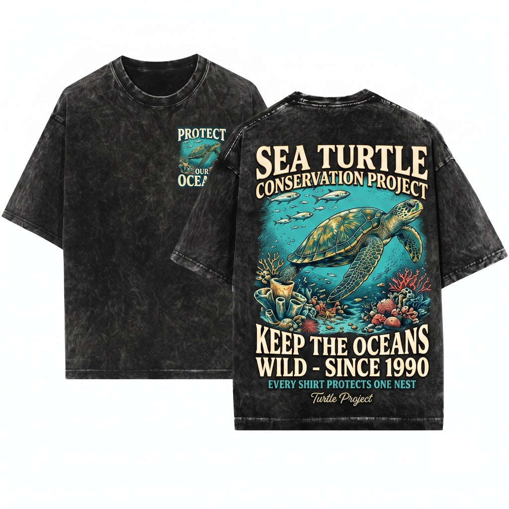 Vintage Sea Turtle Ocean Marine Life Coastal Wildlife Nature Graphic Lover Gift Unisex Wash T-Shirt