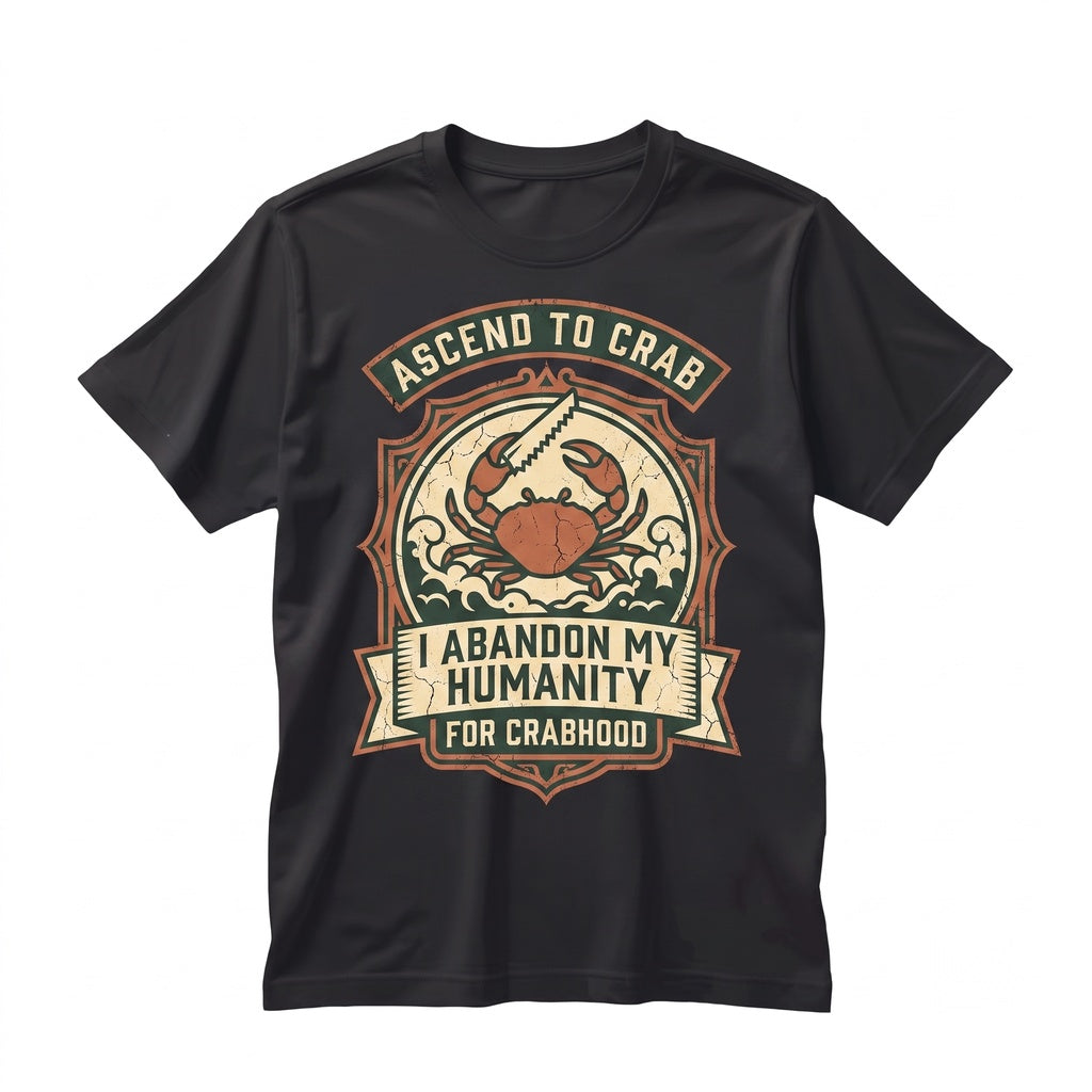 I Abandon My Humanity Funny Vintage Japanese Anime Crab Graphic Navy Blue Unisex TShirt