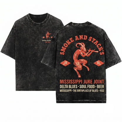 Smoke & Stacks Juke Joint Logo Vampire Horror Movie Graphic Vintage Unisex Wash T-Shirt