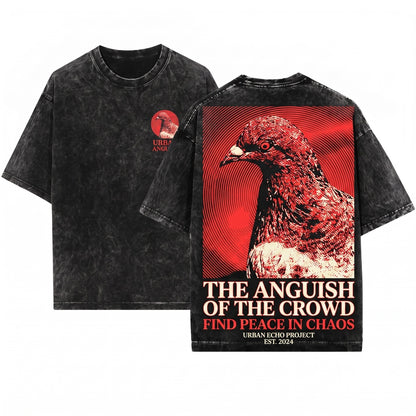 Vintage Oversized Graphic T-Shirt - Acid Wash Pigeon Graphic Heavyweight Cotton Tee Streetwear