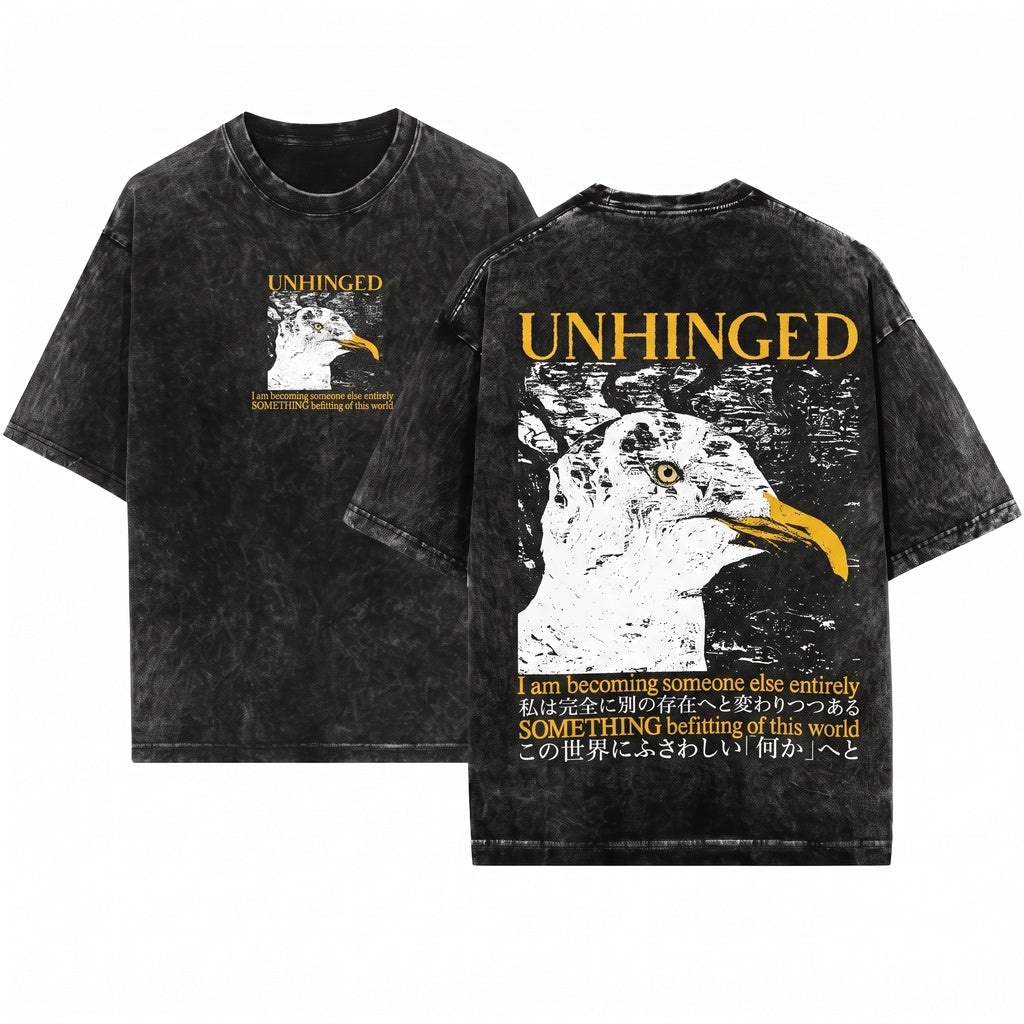 Unhinged Seagull Vintage Japanese Graphic Aesthetic Bird Unisex Wash T-Shirt