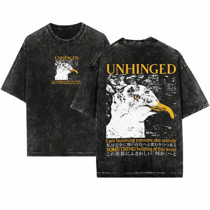 Unhinged Seagull Vintage Japanese Graphic Aesthetic Bird Unisex Wash T-Shirt