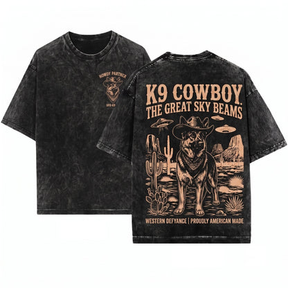 German Shepherd UFO Alsatian GSD Western Cowboy Ranch Dog Owner Mom Dad Gift Unisex Wash T-Shirt
