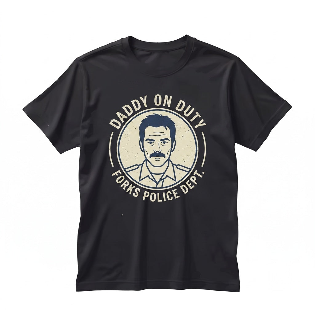 Charlie Swan Daddy on Duty Forks Washington Police Department Embroidered Funny Vintage Graphic Apparel Unisex TShirt