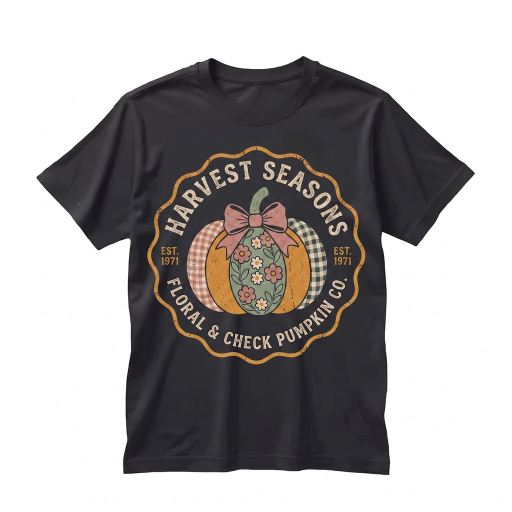 Patchwork Checkered Floral Pumpkin Thanksgiving Fall Harvest Unisex TShirt