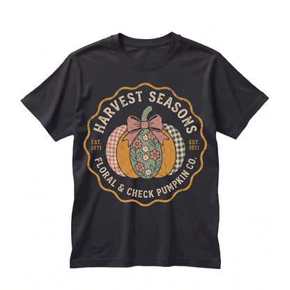 Patchwork Checkered Floral Pumpkin Thanksgiving Fall Harvest Unisex TShirt