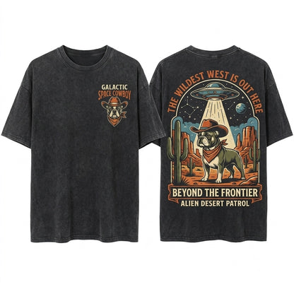 Vintage Cowboy UFO American Bully Pit Dog Retro Western Country Ranch Wild West Mom Dad Gift Unisex Wash T-Shirt