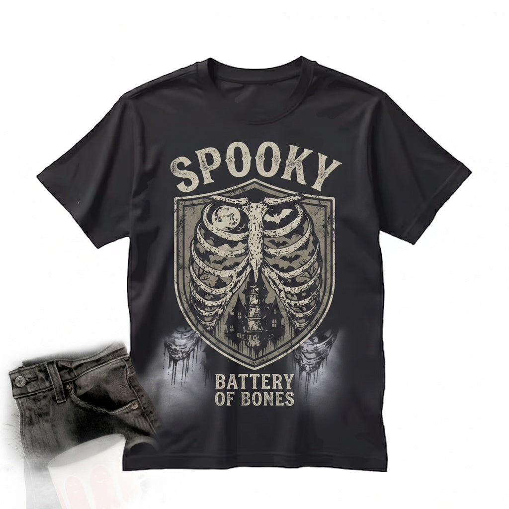 Halloween Skeleton Ribcage Graphic Haunted House Bats Dark Gothic Aesthetic Spooky Gift Unisex TShirt
