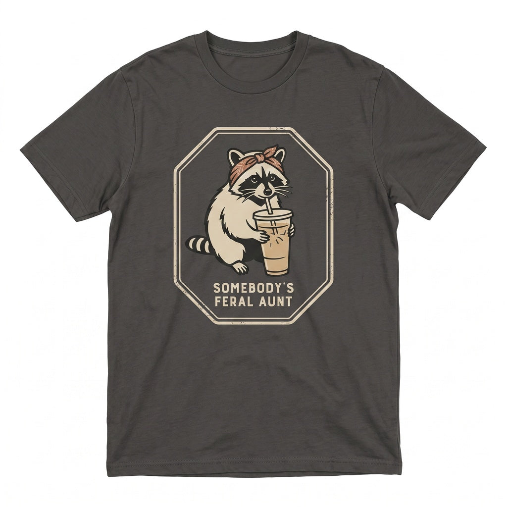 Somebodys Feral Aunt Funny Raccoon Graphic Cool Auntie Gift Promoted Pregnancy Reveal Meme Unisex TShirt
