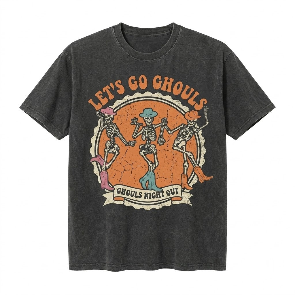 Lets Go Ghouls Retro Vintage Halloween Spooky Season Fall Ghost Graphic Apparel Unisex TShirt