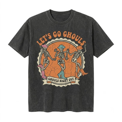 Lets Go Ghouls Retro Vintage Halloween Spooky Season Fall Ghost Graphic Apparel Unisex TShirt