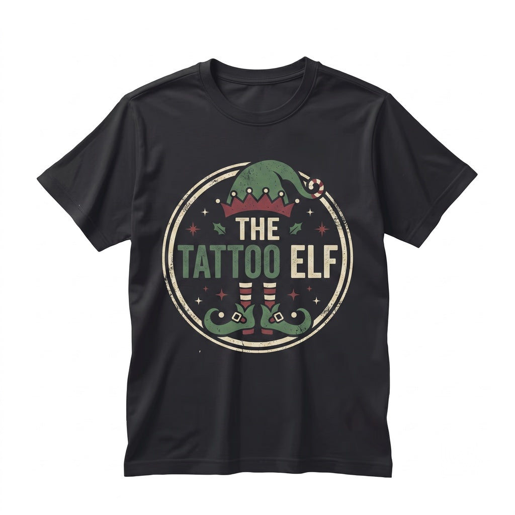 Tattooed Christmas Elf Matching Family Xmas Funny Holiday Graphic Gift Unisex TShirt